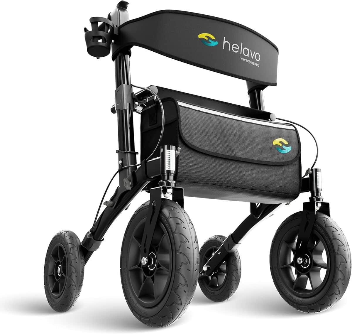 Test du déambulateur Helavo avec pneus à air : confort et mobilité extérieure