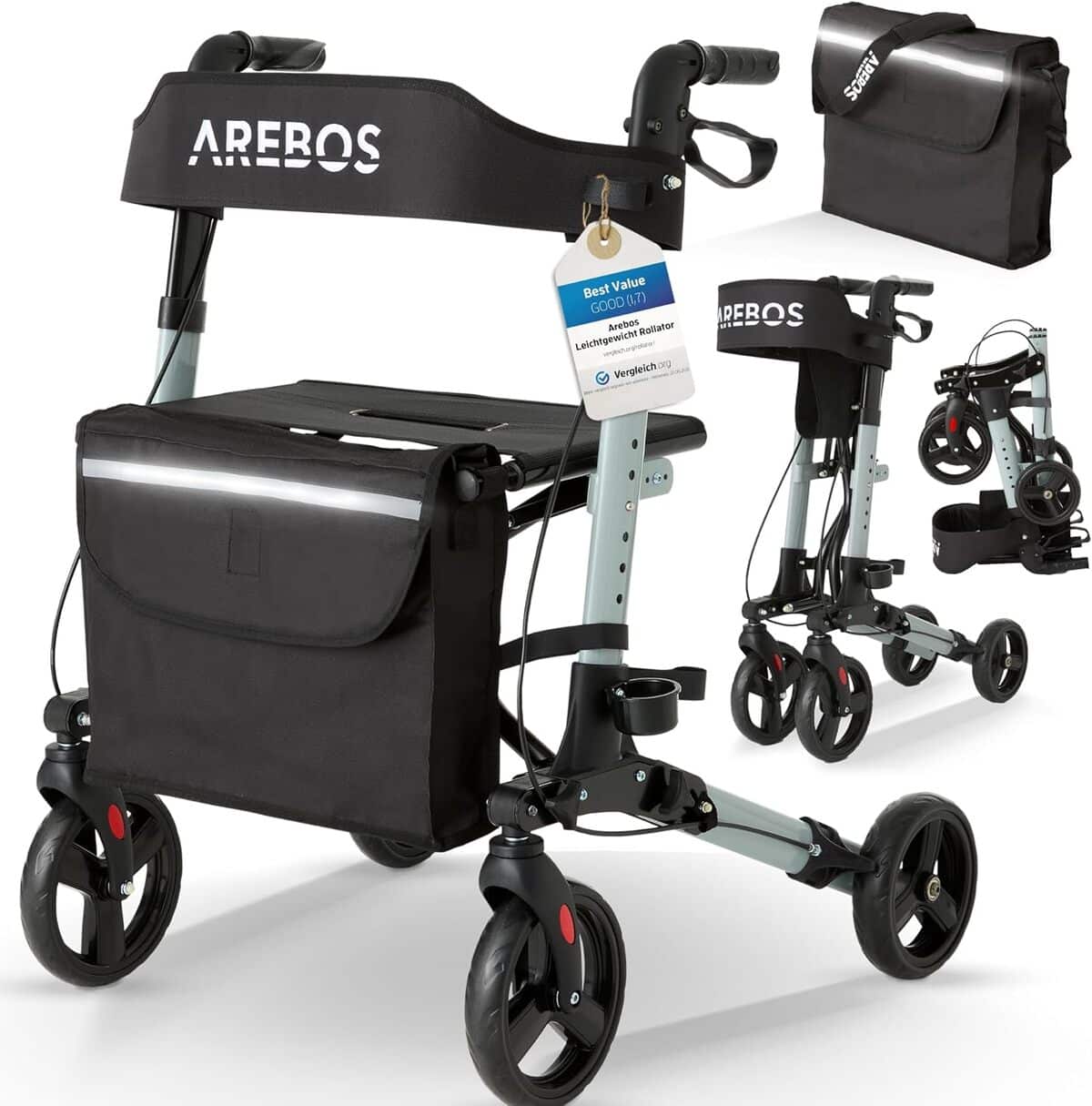 Test du déambulateur pliable Arebos Noir 4 roues