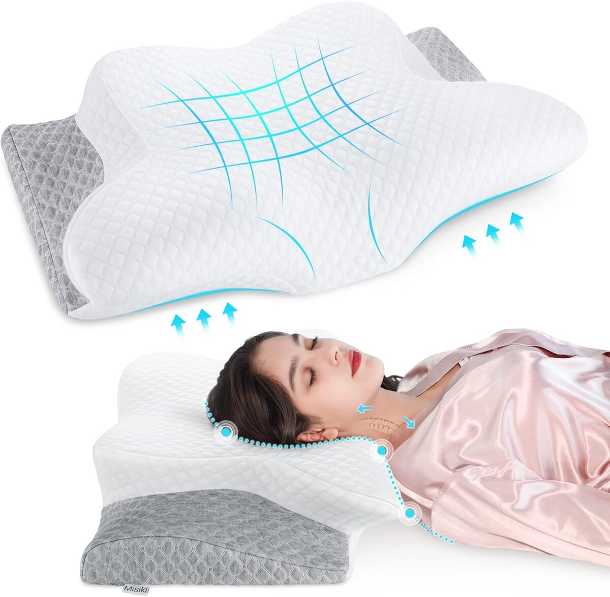 Test de l'oreiller cervical Misiki en mousse à mémoire de forme