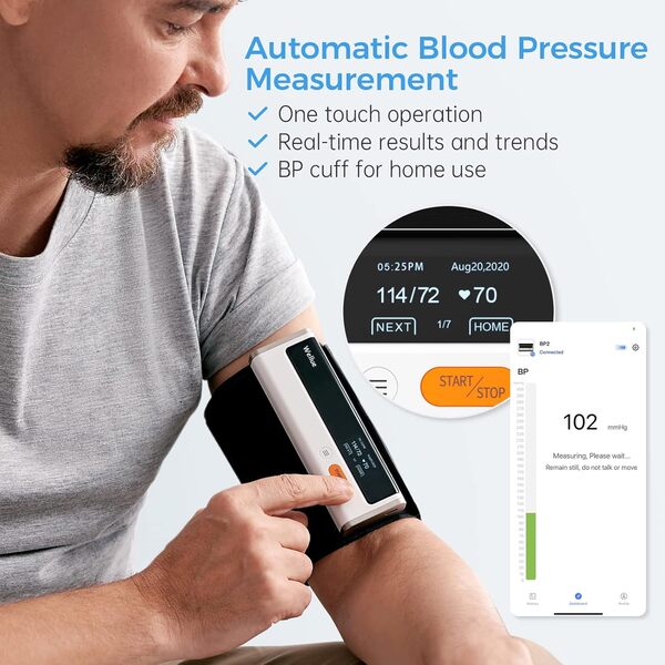 Wellue Armfit Plus Tensiomètre Bluetooth avec ECG, Tensiomètre Bras Electronique, Grand brassard, APP de Connexion Bluetooth pour iOS et Android