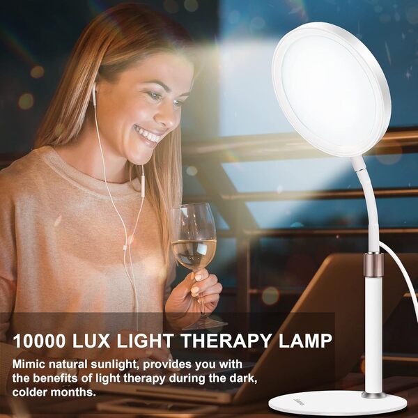 Trayvespace Lampe Luminothérapie 10000 Lux Sans UV - 3 Couleurs de Lumière, 9 Luminosités Réglables et 3 Minuteries pour Améliorer L'humeur [Classe énergétique F]