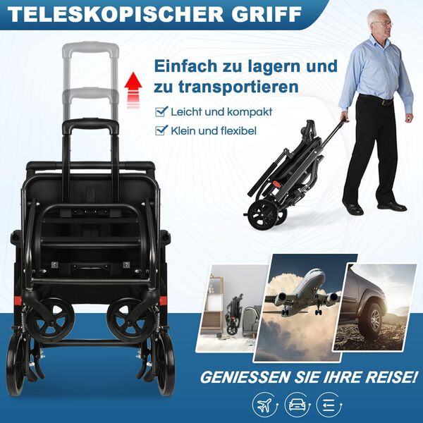 Wisging Fauteuil roulant de transport ultra léger – Fauteuil roulant pliable portable avec frein à main – Chariots pour personnes âgées en avion de voyage