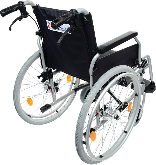 bescomedical Fauteuil roulant léger PRIMUS ML 2.0 – Fauteuil de transfert pliant – Chaise roulante confortable avec freins tierce personne – Largeur d'assise de 43 cm – Avec accoudoirs standard