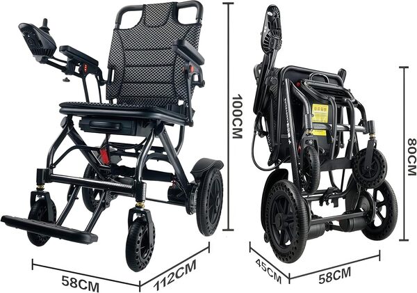 ByteTecpeak Fauteuil roulant électrique pliable léger, moteur silencieux de 500 W, batterie amovible 10 Ah, portée de 20 km, cadre en alliage d'aluminium en fibre de carbone, supporte 150 kg