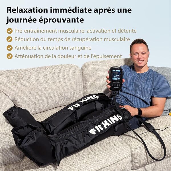 FIT KING Massage Jambes Bottes Pressothérapie pour la Récupération Appareil de Massage pour Jambes et Pieds Soulager les Jambes Lourdes et Amélioration des Performances Sportives