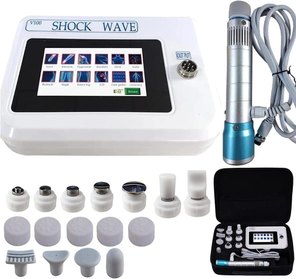 Test de l'appareil de thérapie par ondes de choc avec 11 têtes : soulagement des douleursmusculaires et articulaires