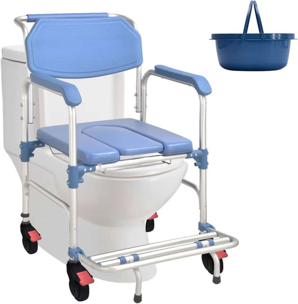 Test : siège de douche pliable avec roulettes 150 kg (bleu 2)