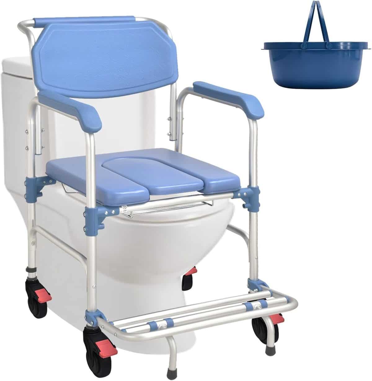 Test : siège de douche pliable avec roulettes 150 kg (bleu 2)
