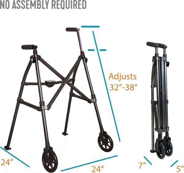 Able Life Space Saver Walker, Déambulateur 2 Roues Pliable et Léger, Déambulateur en Aluminium Réglable en Hauteur, Rose Royale