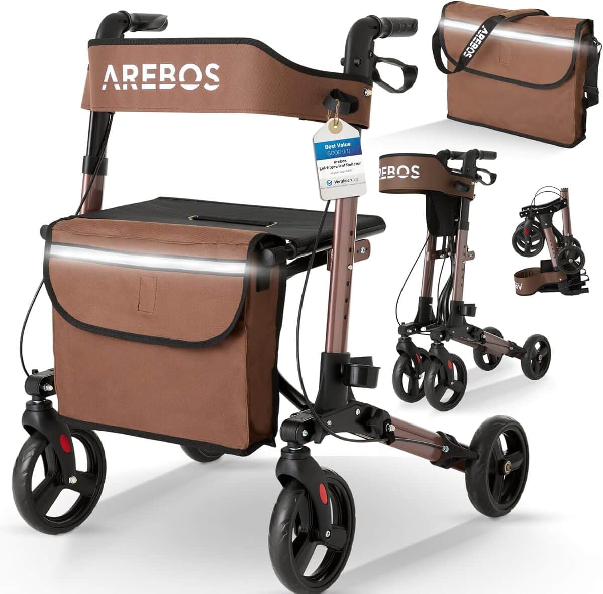 Test : déambulateur Arebos 4 roues pliable et réglable