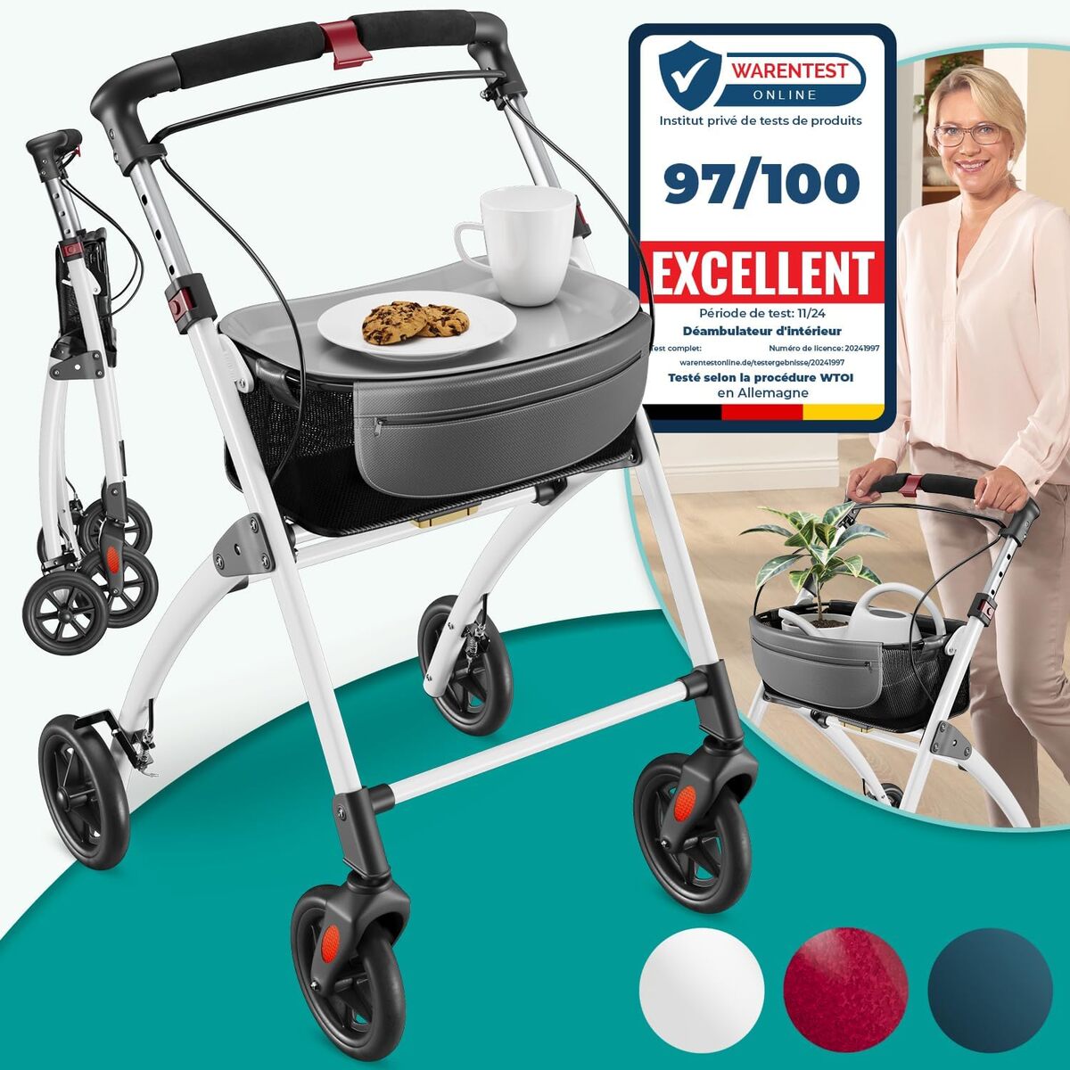 Test du déambulateur pliable Eloneo 4 roues 54 cm blanc