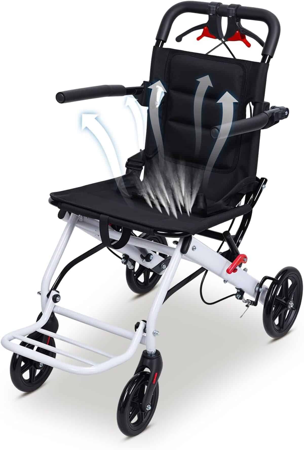 Test du fauteuil roulant de voyage ultra léger et pliable Blanc