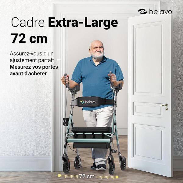 Helavo H1360 Déambulateur Debout Tout Terrain Bariatrique pour Seniors, Roues 20 cm, Hauteur Réglable, Siège Confort, Rollator Large et Robuste – Capacité 226 kg