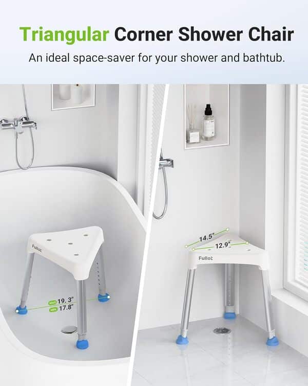 Chaise de douche triangulaire peu encombrante pour personnes âgées et handicapées, siège de douche réglable de 181,4 kg avec contreventement stable pour 181,4 kg, siège de baignoire