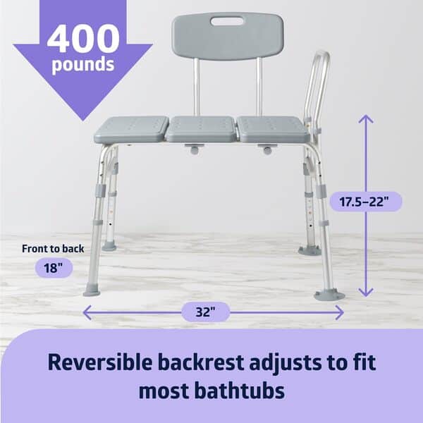 Medline Banc de Transfert pour Baignoire, Chaise de Bain ou siège de Douche, Durable, avec Pieds réglables en Hauteur, Pieds antidérapants, Gris