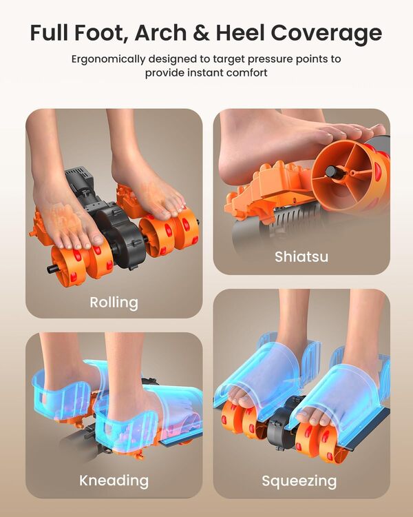 RENPHO Masseur de Pieds Avec Chaleur, Masseur de Pied Shiatsu électrique Avec Fonctions de Chaleur, de Pétrissage, de Roulement et de Pression d'air Avec Télécommande Pour Apaiser Les Pieds Fatigué