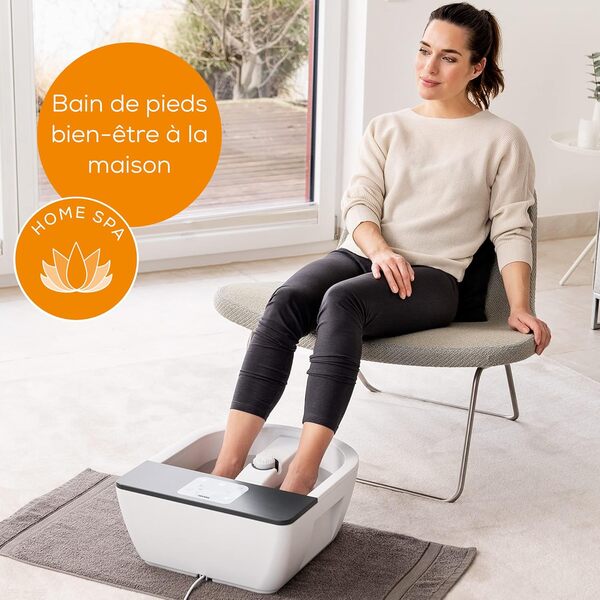 Beurer FB 60 bain de pieds avec fonction massage, chauffage de l'eau jusqu'à 48°C, utilisable à chaud et à froid, adapté à la pédicure et aux soins des pieds, bain de pieds jusqu'à une pointure 51