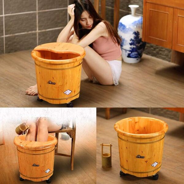 Bassin De Bain De Pied Spa Profond Ménage Baignoire De Baril De Bain De Pieds en Bois pour Le Massage des Pieds Spa (Size : 42x36cm) Marriage