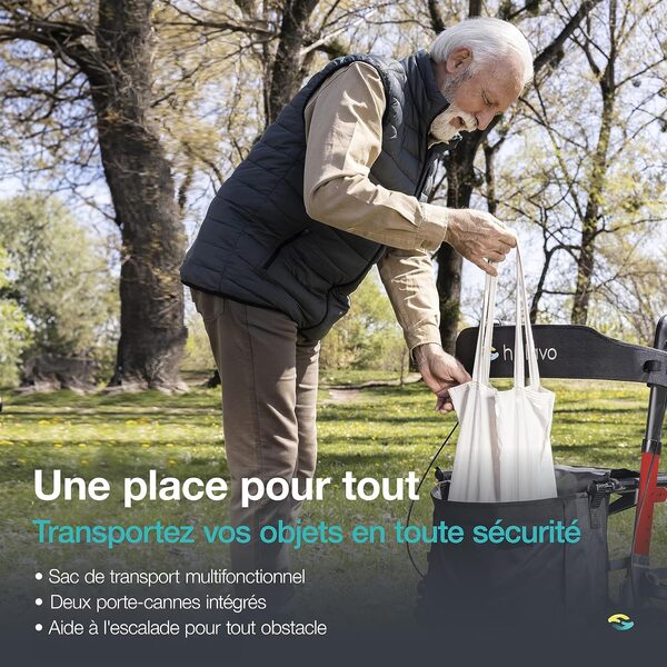 Helavo déambulateur 4 roues pliable léger pour adulte – rollator aluminium avec siège et dossier confort, freins sûrs, panier, hauteur réglable – senior aide autonomie