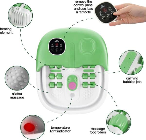 Medical king Spa pour les pieds avec chaleur et massage et jets Comprend une pierre ponce télécommandée Pliable Spa Masseur de pieds avec chaleur, bulles et vibrations