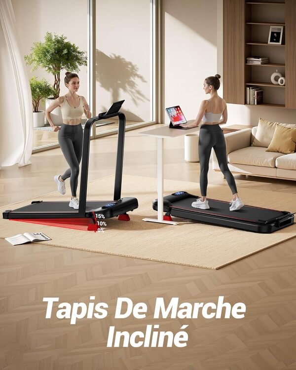 UMAY Tapis de Course Pliable Inclinable 15%, Tapis de Marche Inclinable 6 en 1 avec Moteur Silencieux, Walking Pad,Unterstützung 136KG