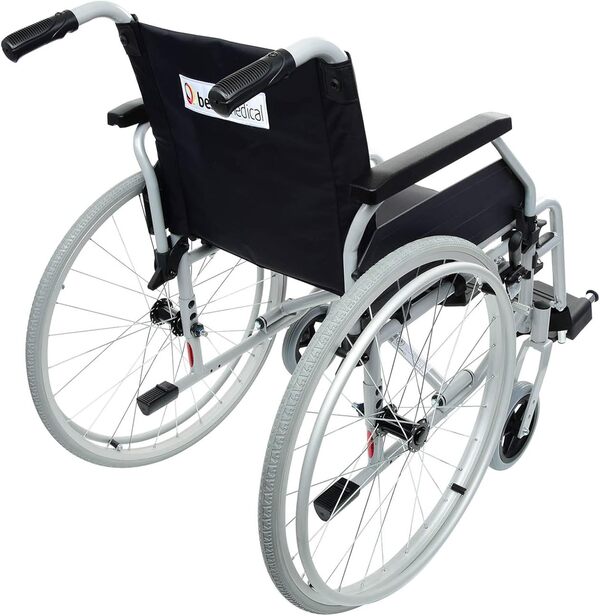 bescomedical Fauteuil roulant PRIMUS MS 2.0 – Fauteuil pliant pliable – Fauteuil de transfert supportant une charge jusqu'à 130 kg – Largeur d'assise de 43 cm – Sans freins tierce-personne