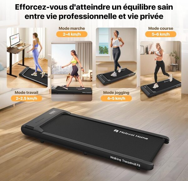 Mobvoi Tapis De Course Smart AI avec App TicSports - Portable Maison/Bureau - Vitesse 6km/h - LED + Télécommande - Marche/Jogging/Course