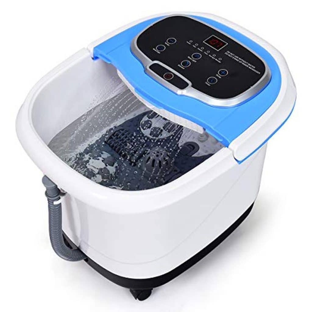 Test du bain de pieds massant chauffant Goplus avec lumière rouge et rouleaux de massage