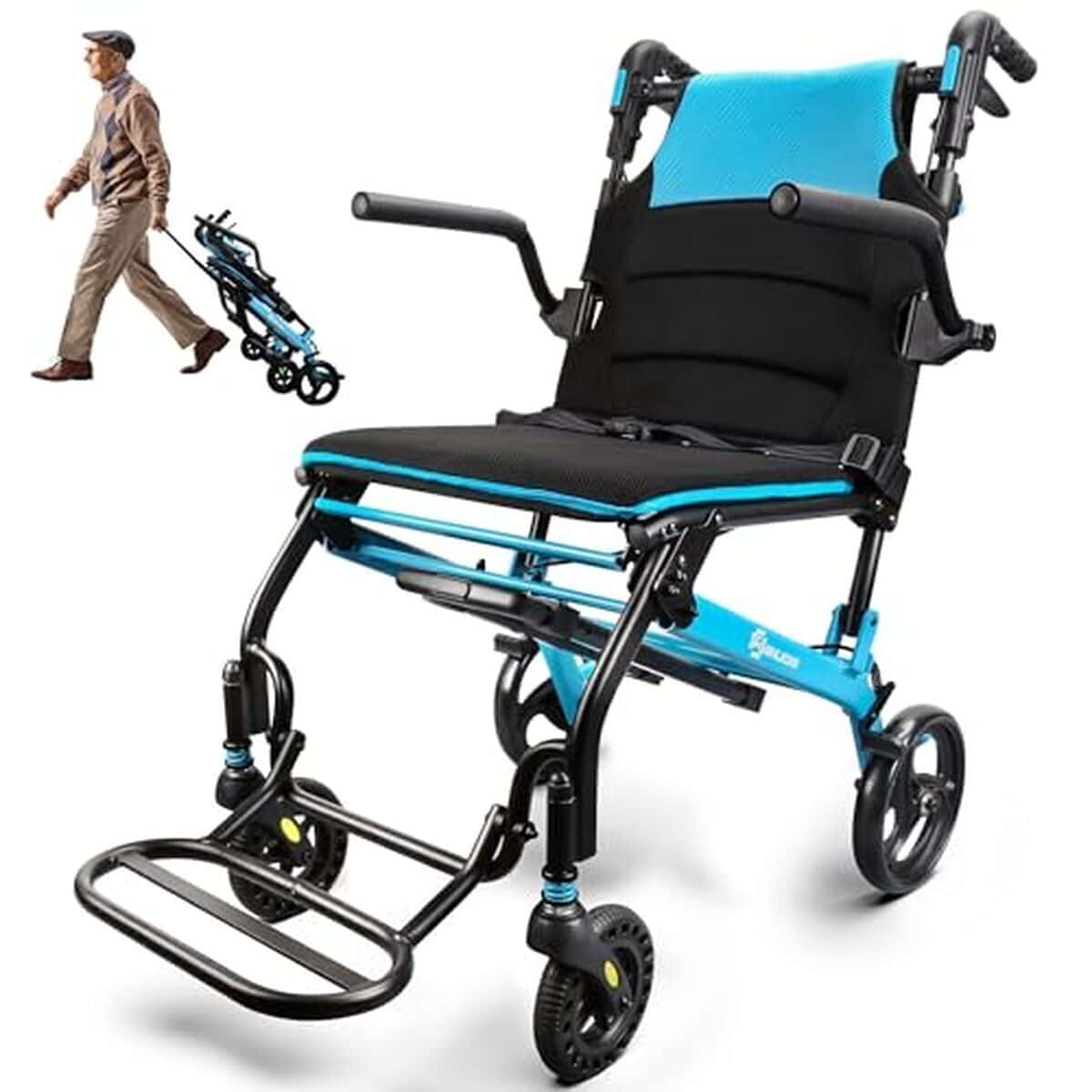 Test : fauteuil roulant pliable ultra léger 8, 8 kg - bleu